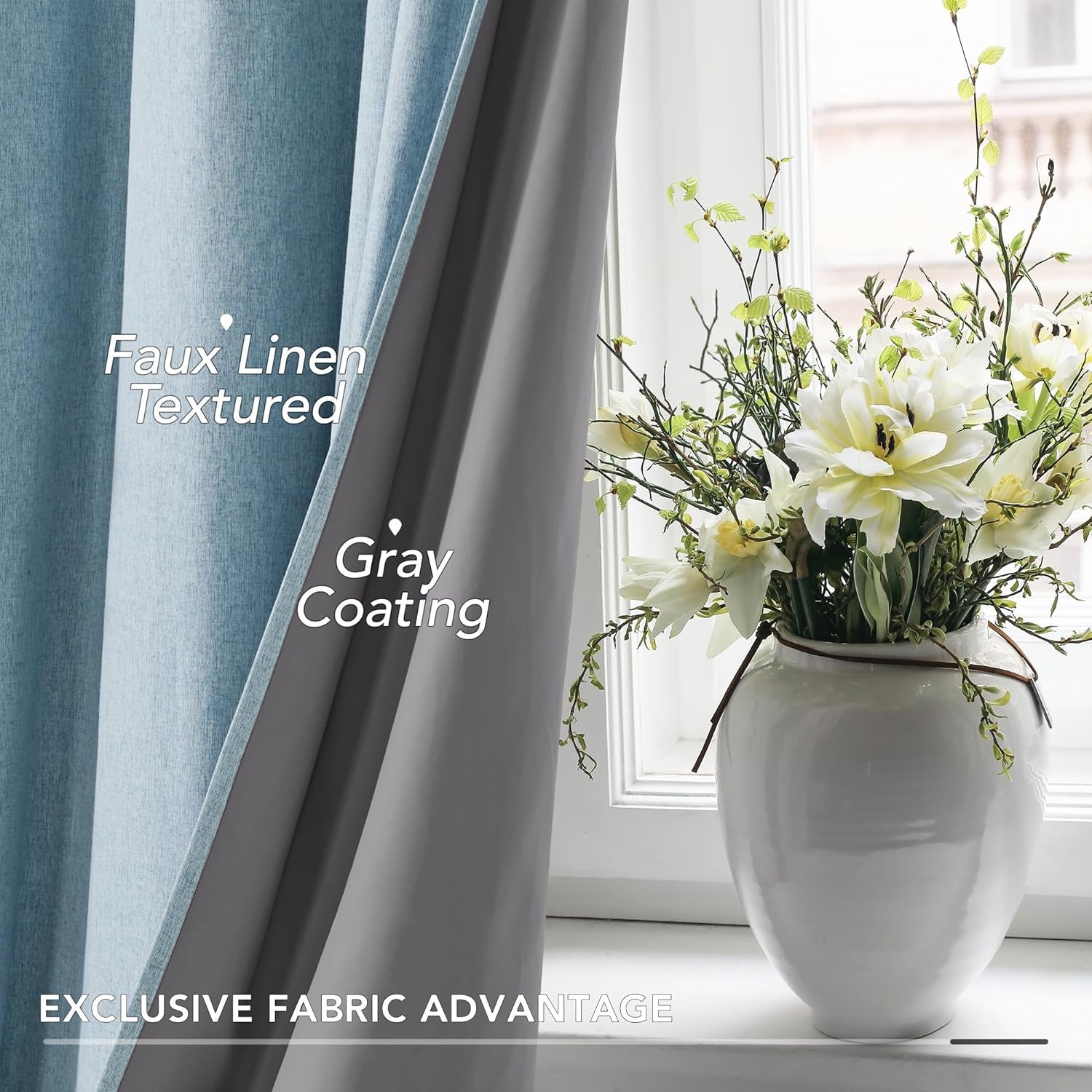 Linen 100% Blackout Grommet Curtains for Bedroom and Living Room,Teal,52X84 Inches,2 Panels