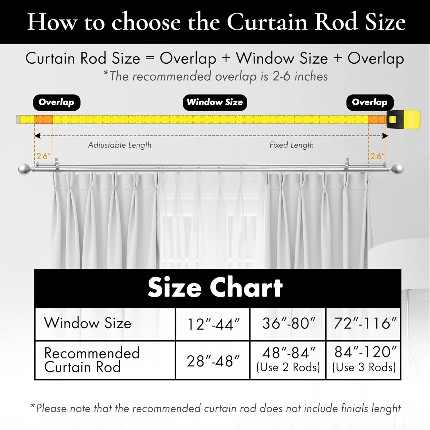 1-Inch Diameter Ball Telescoping Double Window Treatment Curtain Rod, 28-Inch to 48-Inch, Satin Nickel