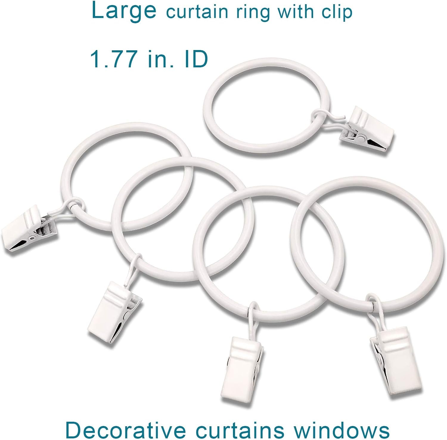 40 Pack White Curtain Rings with Clips, Curtain Hooks Hangers Clip Rings for Hanging Drapes Bows Hat, Drapery Rings 1.77 in I D, Fits up to 1.5 in Diameter Curtain Rod.