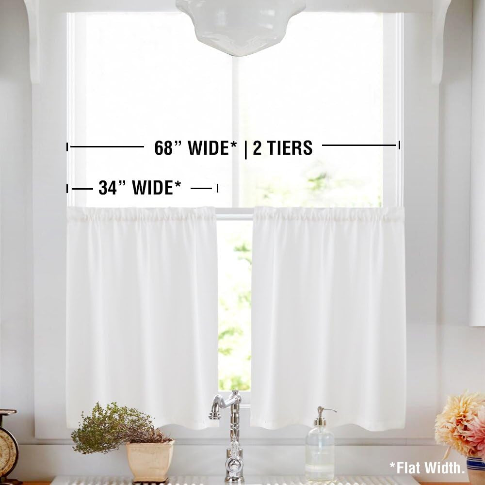 White Kitchen Curtains 36 Inch Length Casual Weave Textured Cafe Curtains Semi Sheer Short Drapes for Bathroom Bedroom Tier Drapes Rod Pocket Half Window Treatments 2 Panels