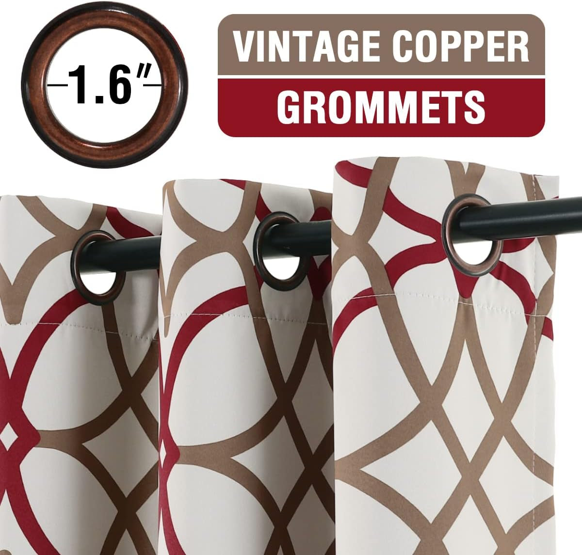 Printed Design Blackout Curtains for Bedroom 96 Inch Length Thermal Insulated Curtains for Bedroom Living Room Modern Grommet Window Drapes 2 Panels Set, Taupe and Red