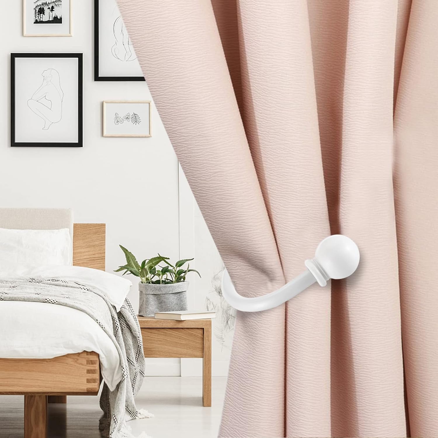 Set of 2 Decorative Curtain Holdbacks, Wall Mounted Aluminum Alloy Window Drapery Tiebacks for Bedroom, Livingroom Office Come with Screws, White