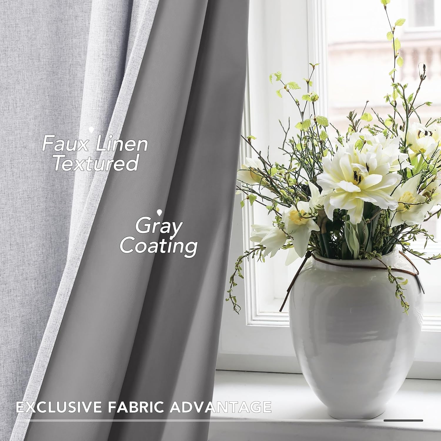 Linen 100% Blackout Grommet Curtains for Bedroom and Living Room,Light Grey,52X54 Inches,2 Panels
