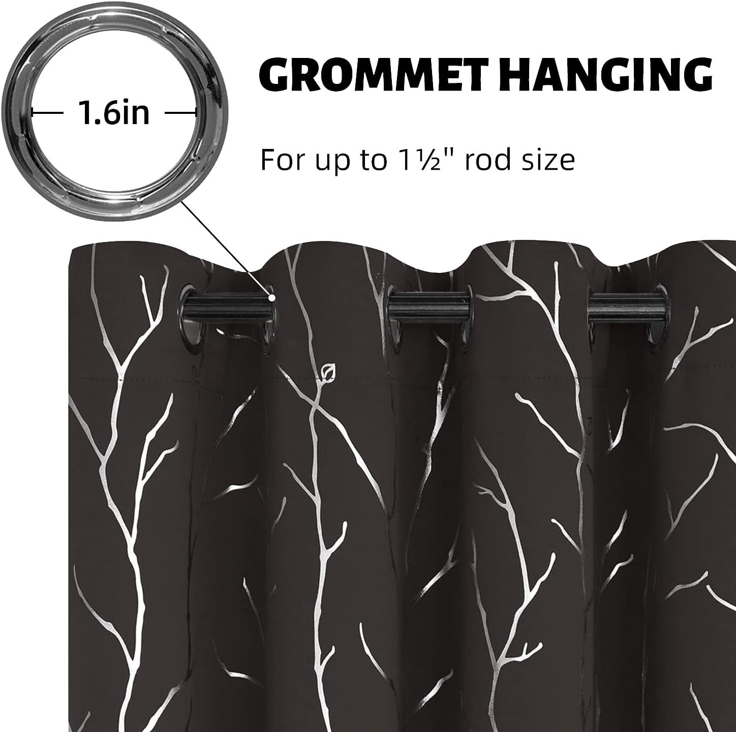 Blackout Curtains Tree Branches Design Window Curtains 84 Inches Long 2 Panels Grommet Thermal Insulated Darkening Curtains for Bedroom 52W X 84L Brown