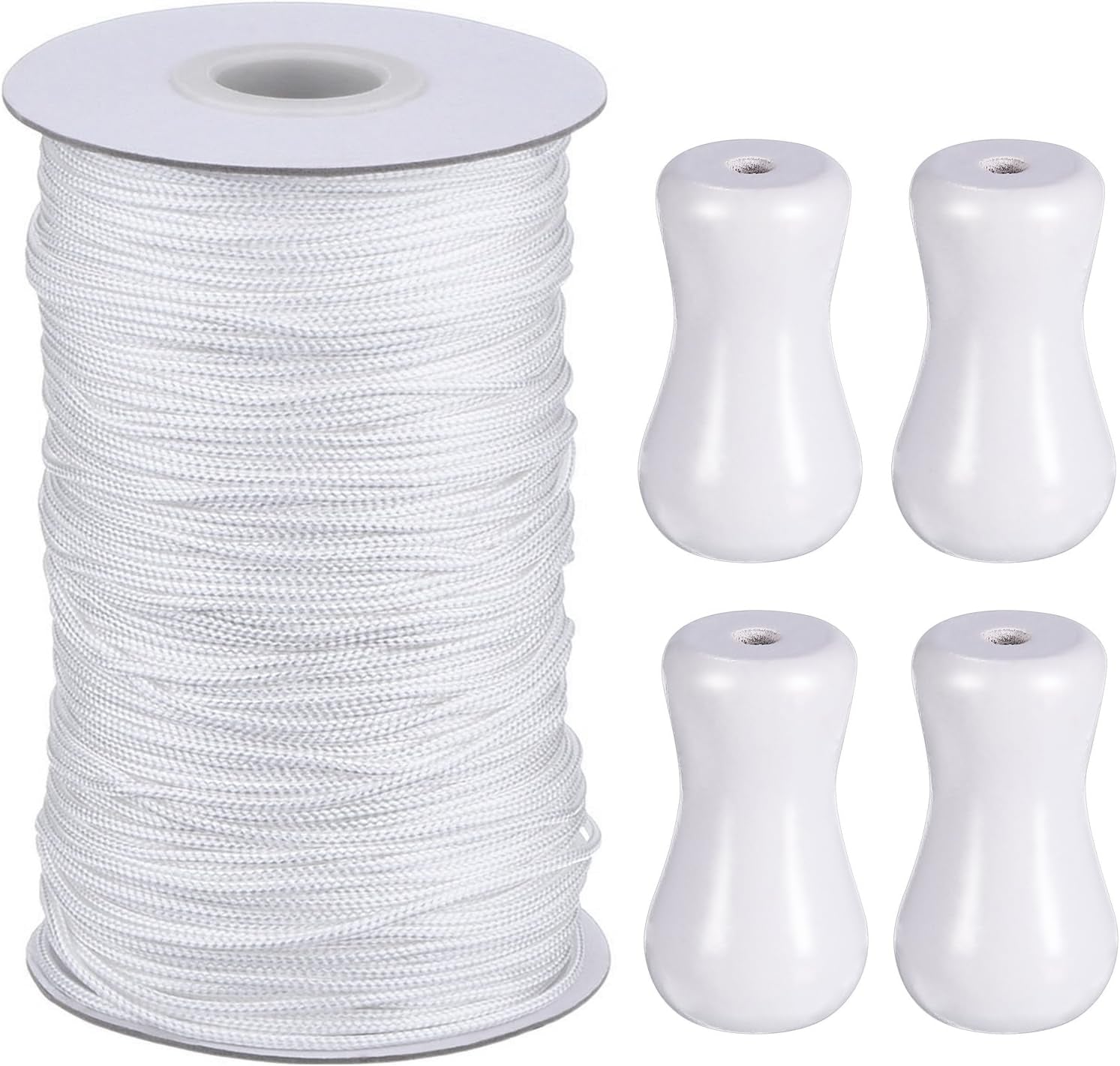 1.8 Mm White Braided Lift Shade Cord 55 Yards/Roll with 4 Pieces Wood Pendant for Aluminum Blind Shade, Gardening Plant and Crafts (White)