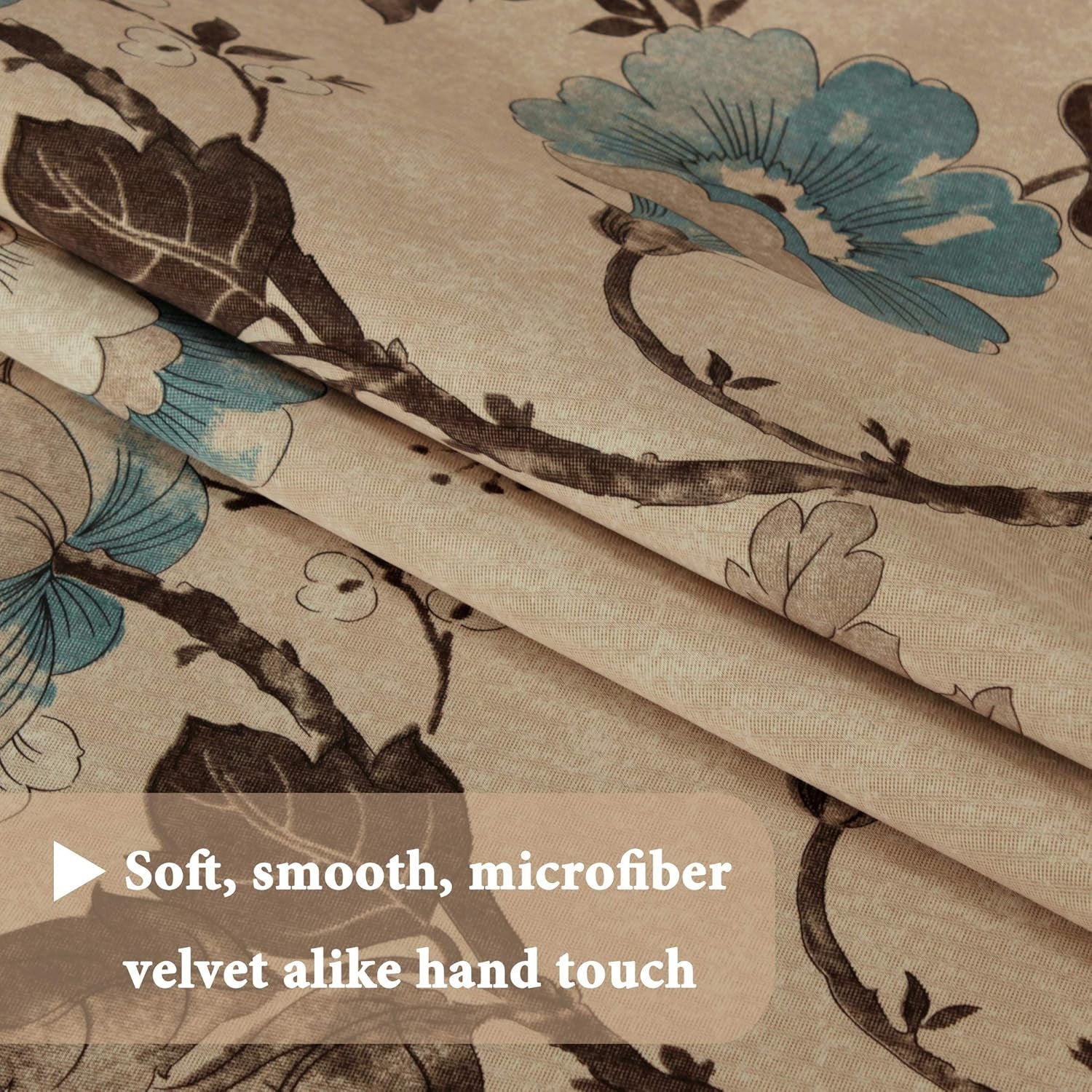 Blackout Curtains for Bedroom/Living Room Thermal Insulated Printed Curtain Drapes 96 Inches Long Energy Efficient Room Darkening Curtains Pair (2 Panels), Vintage Floral Brown & Blue