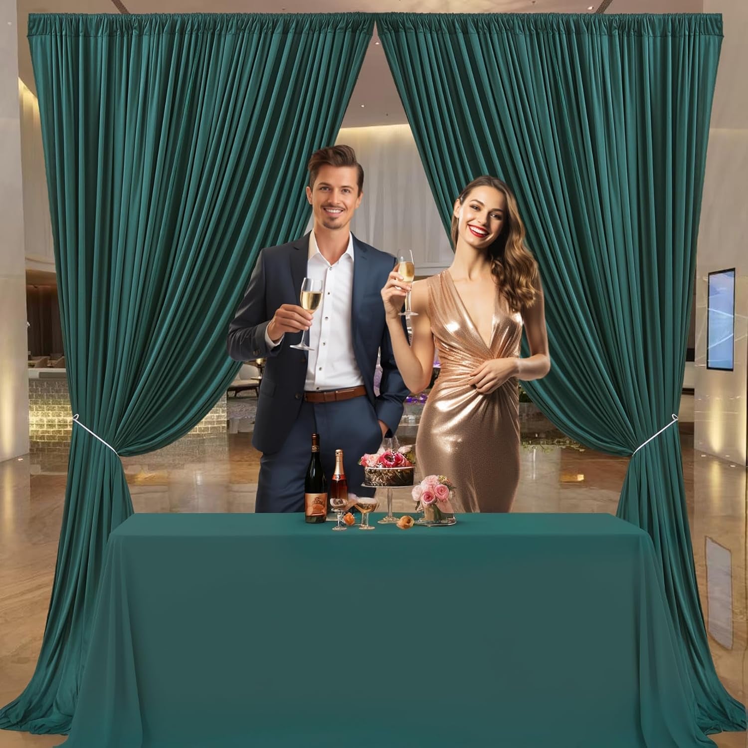 10Ft X 7Ft Hunter Green Backdrop Curtain for Parties Dark Green Wrinkle Free Backdrop Drapes Panels for Baby Shower Birthday Party Photo Photography Polyester Fabric Background Decoration