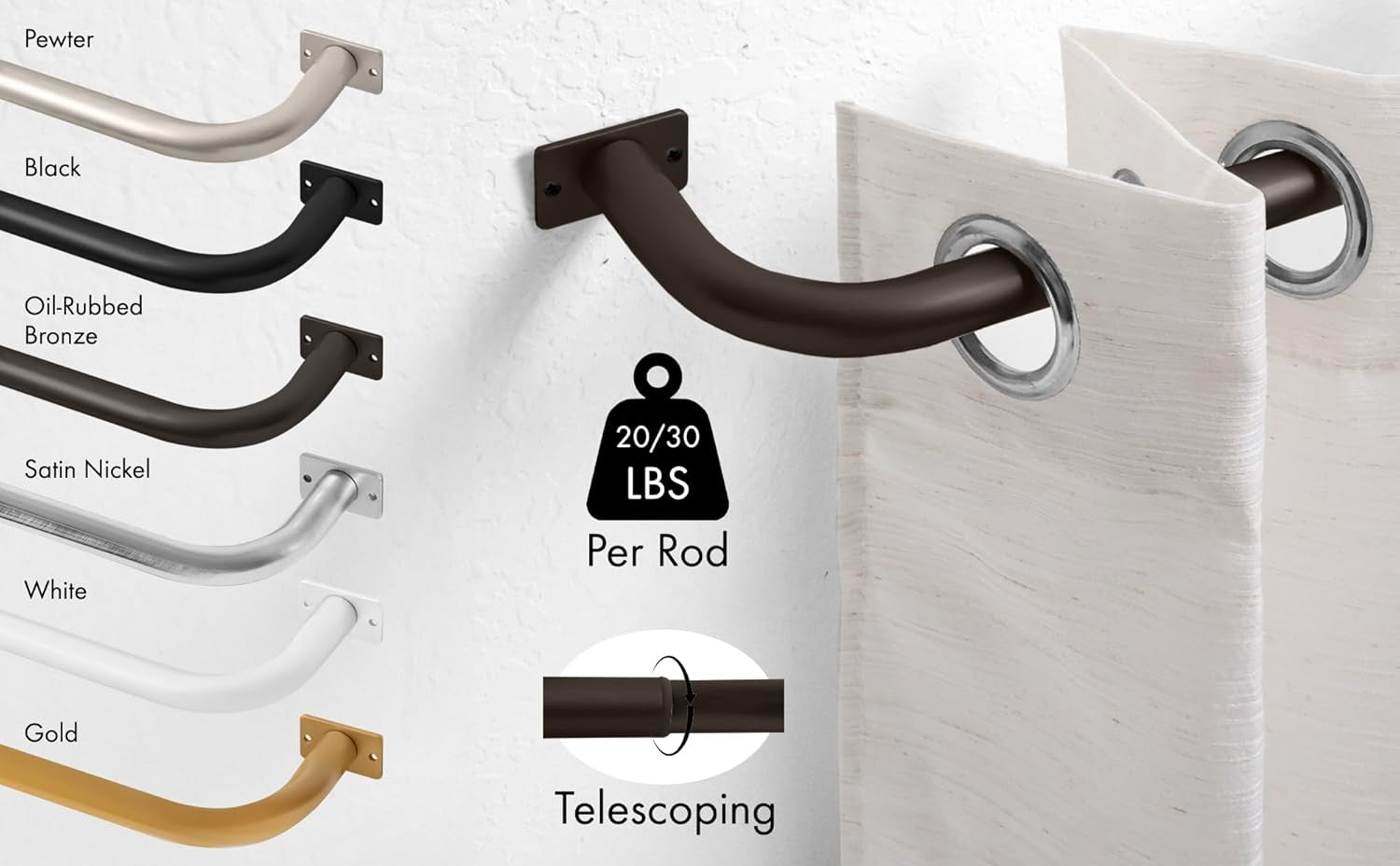 1-Inch Diameter Wrap around Blackout Curtain Rod, 48-Inch to 84-Inch, Oil-Rubbed Bronze