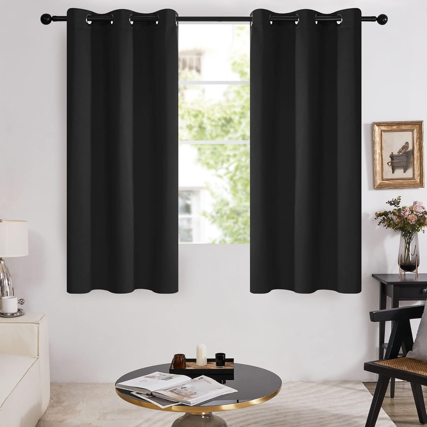 100% Blackout Curtains - 2 Layers, Thermal Insulated, Noise-Reducing Drapes - Bedroom, Nursery, Home Theater - Energy-Efficient & Oeko-Tex Certified - Black, 42W X 63L Inch