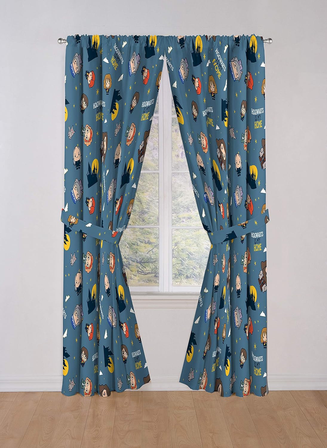 Kids Window Drapes - 4 Piece Curtain Set Includes 2 Tiebacks, Beautiful Bedding Room Décor and Easy Set Up, Gray - Harry Potter, 84 Inch