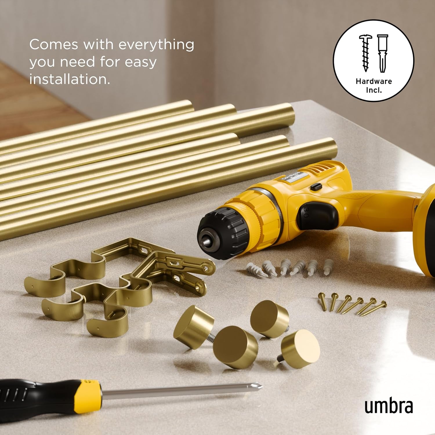 Cappa Double Curtain Rod - Modern Telescopic Curtain Rod 120-180 Brass