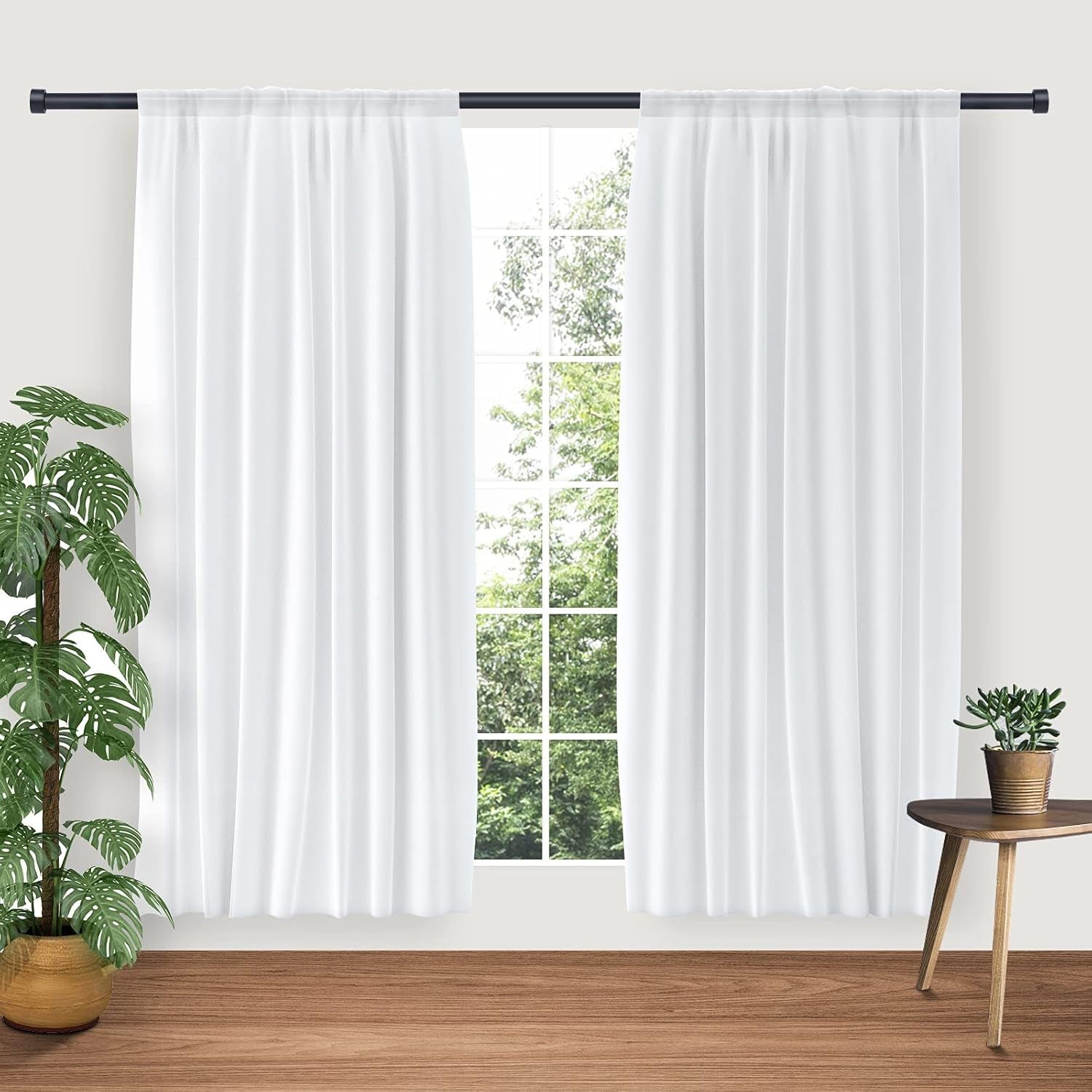 2 Pack Black Adjustable Curtain Rods with End Cap Design Finials,Drapery Rods of Window Treatment,1 Inch Diameter,Matte Black( 28-48 Inch)