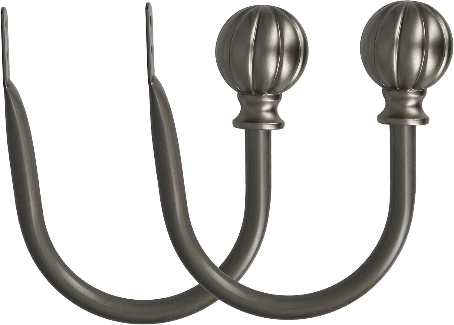 Set of 2 Decorative Fluted Ball End Window Curtain Holdbacks for Draperies,Gunmetal