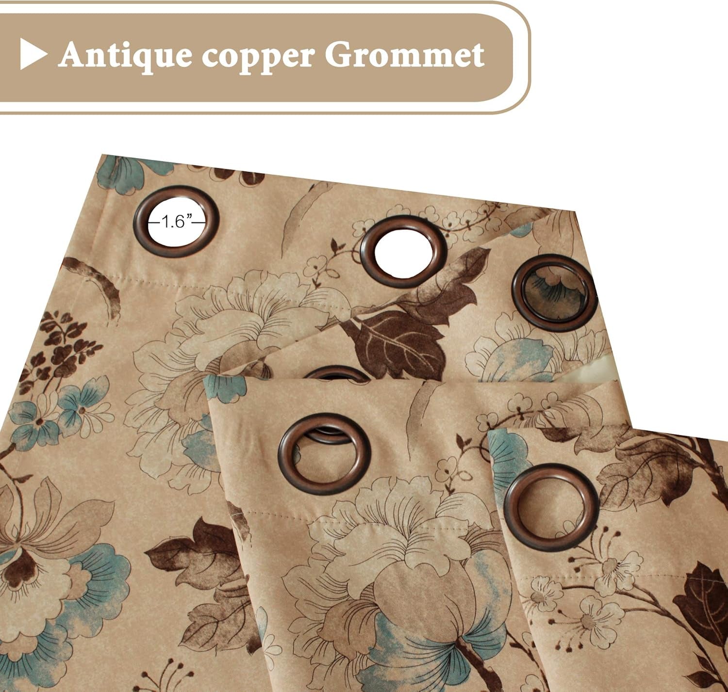 Blackout Curtains for Bedroom/Living Room Thermal Insulated Printed Curtain Drapes 96 Inches Long Energy Efficient Room Darkening Curtains Pair (2 Panels), Vintage Floral Brown & Blue