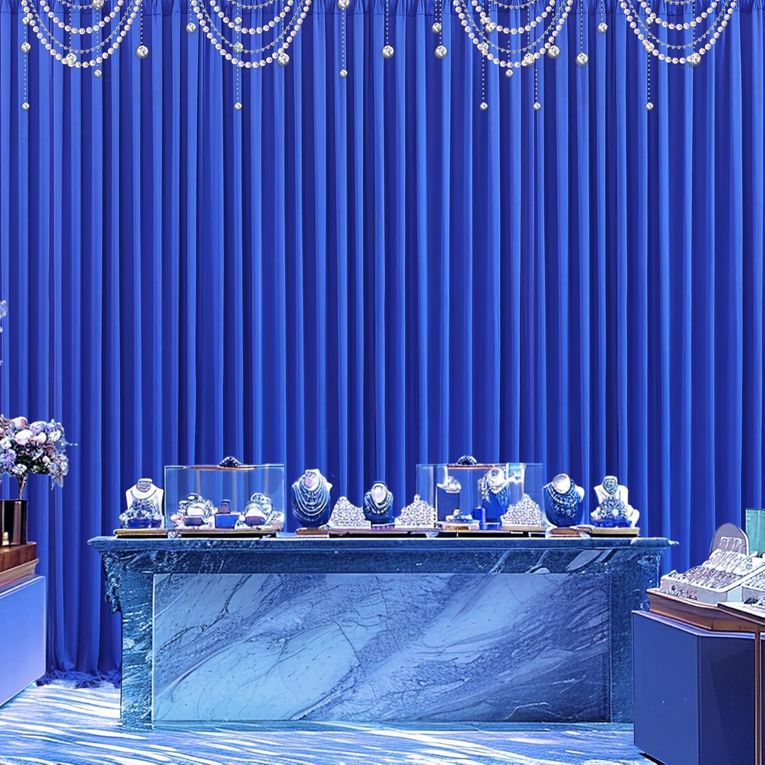 10Ft X 10Ft Royal Blue Backdrop Curtain for Parties Blue Wrinkle Free Backdrop Drapes Panels for Baby Shower Birthday Party Wedding Photo Photography Polyester Fabric Background Decoration