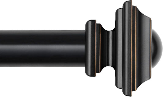 1 Inch Curtain Rod 32 to 58 Inches (2.6-4.8Ft), Black Curtain Rods for Windows, Single Drapery Rods with Square Finials