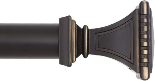 Decorative Window Curtain Rod - Carved Square Finials, 1 1/8 in Rod, 28 to 48 In. Antique Black