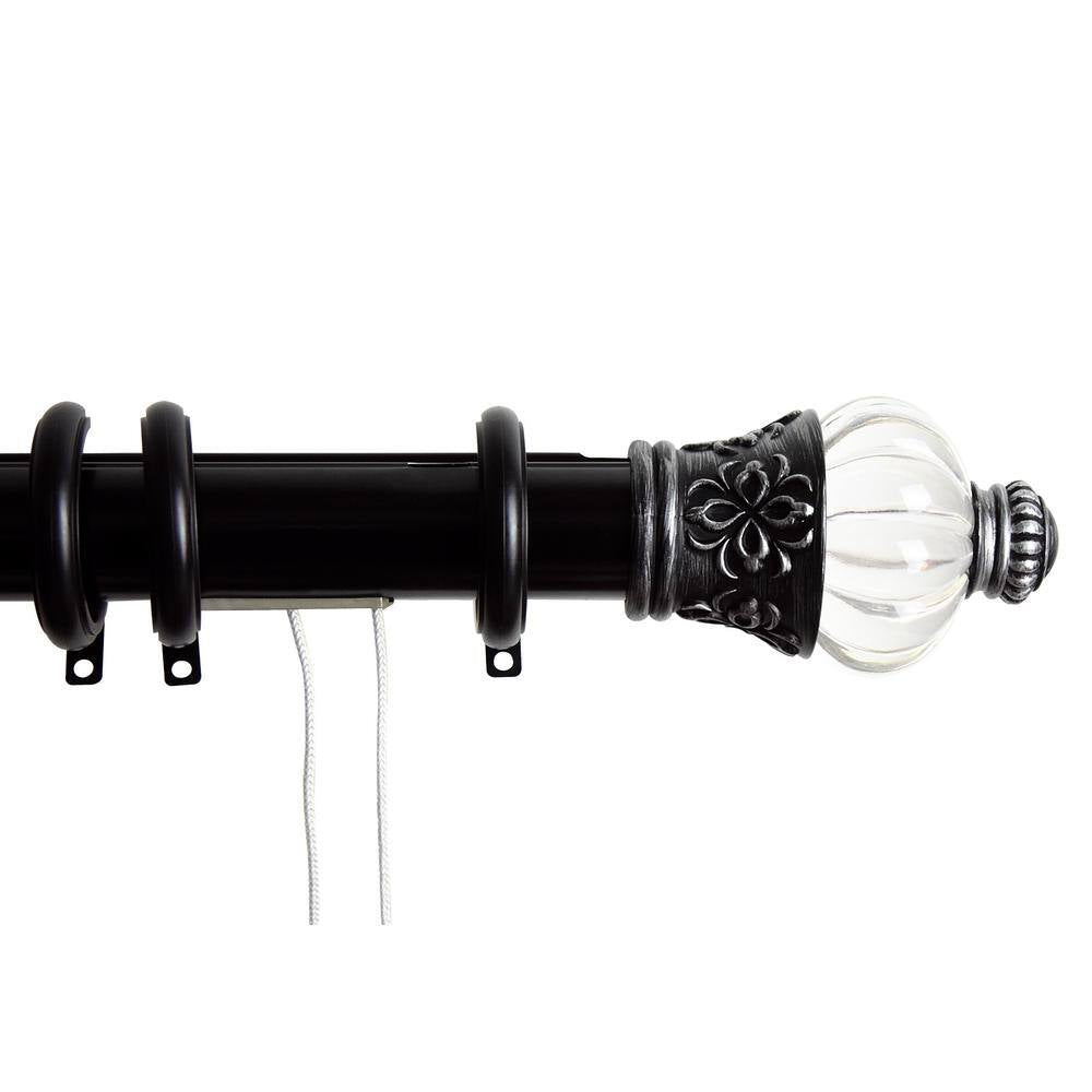 30 In. - 48 In. Royal Decorative Traverse Rod with Rings in Black