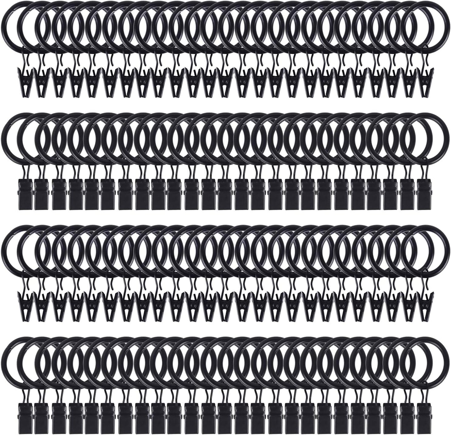 104 Pack Curtain Ring with Clips Decorative Drapery Window Ring with Hooks Strong Clip Ring for Curtain Panel Compatible with up to 5/8 Inch Drapery Rod (Black)