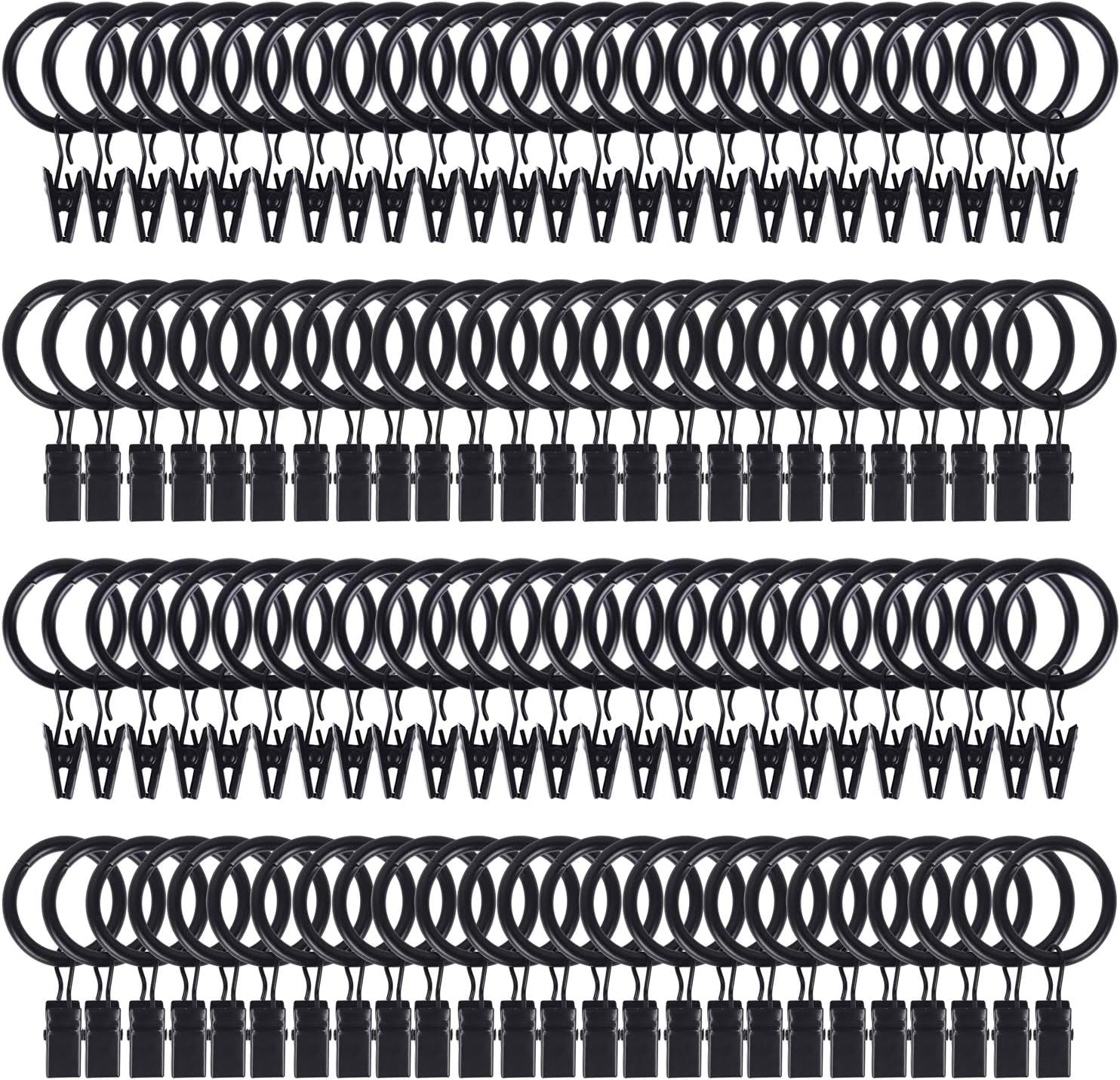 104 Pack Curtain Ring with Clips Decorative Drapery Window Ring with Hooks Strong Clip Ring for Curtain Panel Compatible with up to 5/8 Inch Drapery Rod (Black)