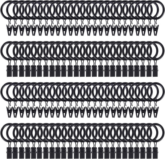 104 Pack Curtain Ring with Clips Decorative Drapery Window Ring with Hooks Strong Clip Ring for Curtain Panel Compatible with up to 5/8 Inch Drapery Rod (Black)