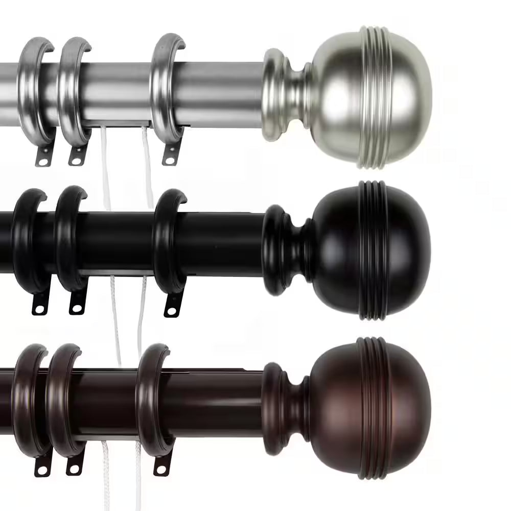 84 In. - 156 In. Jovian Decorative Traverse Rod with Rings in Satin Nickel