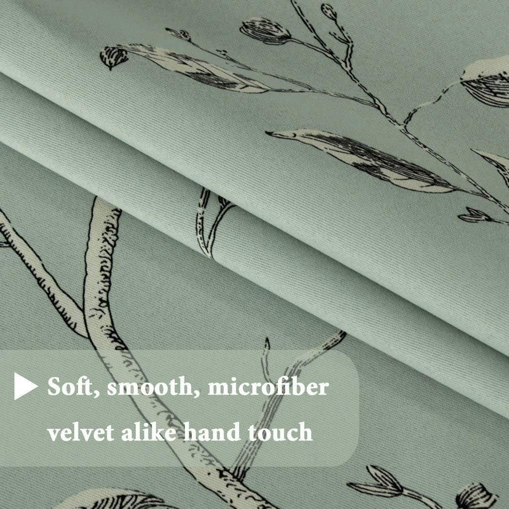 Blackout Curtains for Bedroom 63 Inches Length Thermal Insulated Birds Rustic Printed Curtain Drapes for Living Room Energy Efficient Room Darkening Home Decoration Pair 2 Panels, Sage