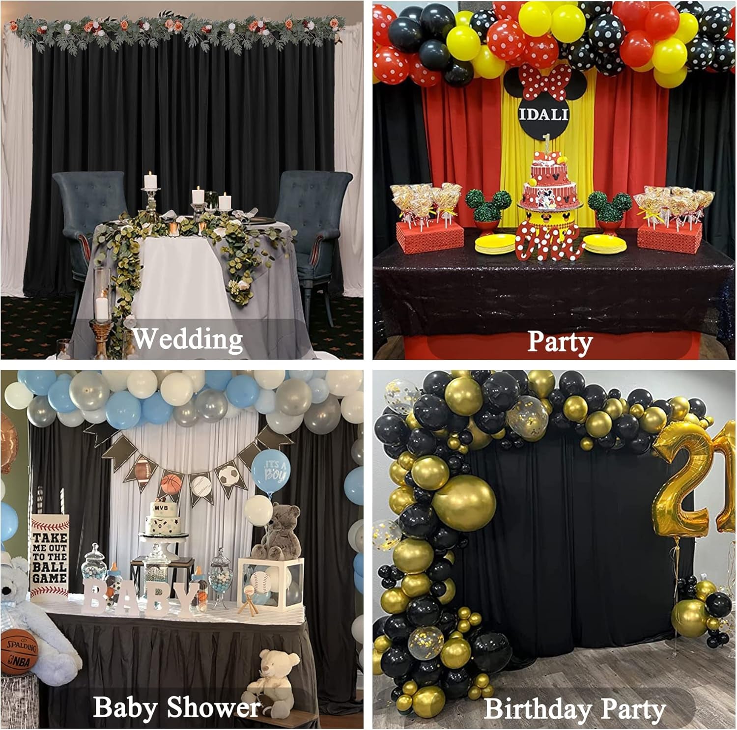 10Ft X 7Ft Black Backdrop Curtain for Parties Black Wrinkle Free Backdrop Drapes Panels for Birthday Party Wedding Photo Photography Polyester Fabric Background Decoration