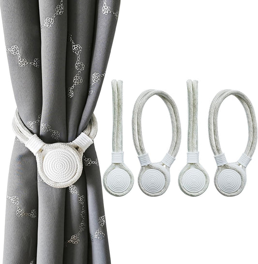Magnetic Curtain Tiebacks, Decorative Drape Tie Backs Holdback Holder for Window Draperies, 4 Pack, off White