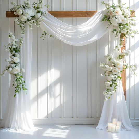 Wedding Arch Draping Fabric,2 Panel 28" X 19Ft White Wedding Arch Drapery Sheer Backdrop Curtain for Wedding Ceremony Party Ceiling Decor