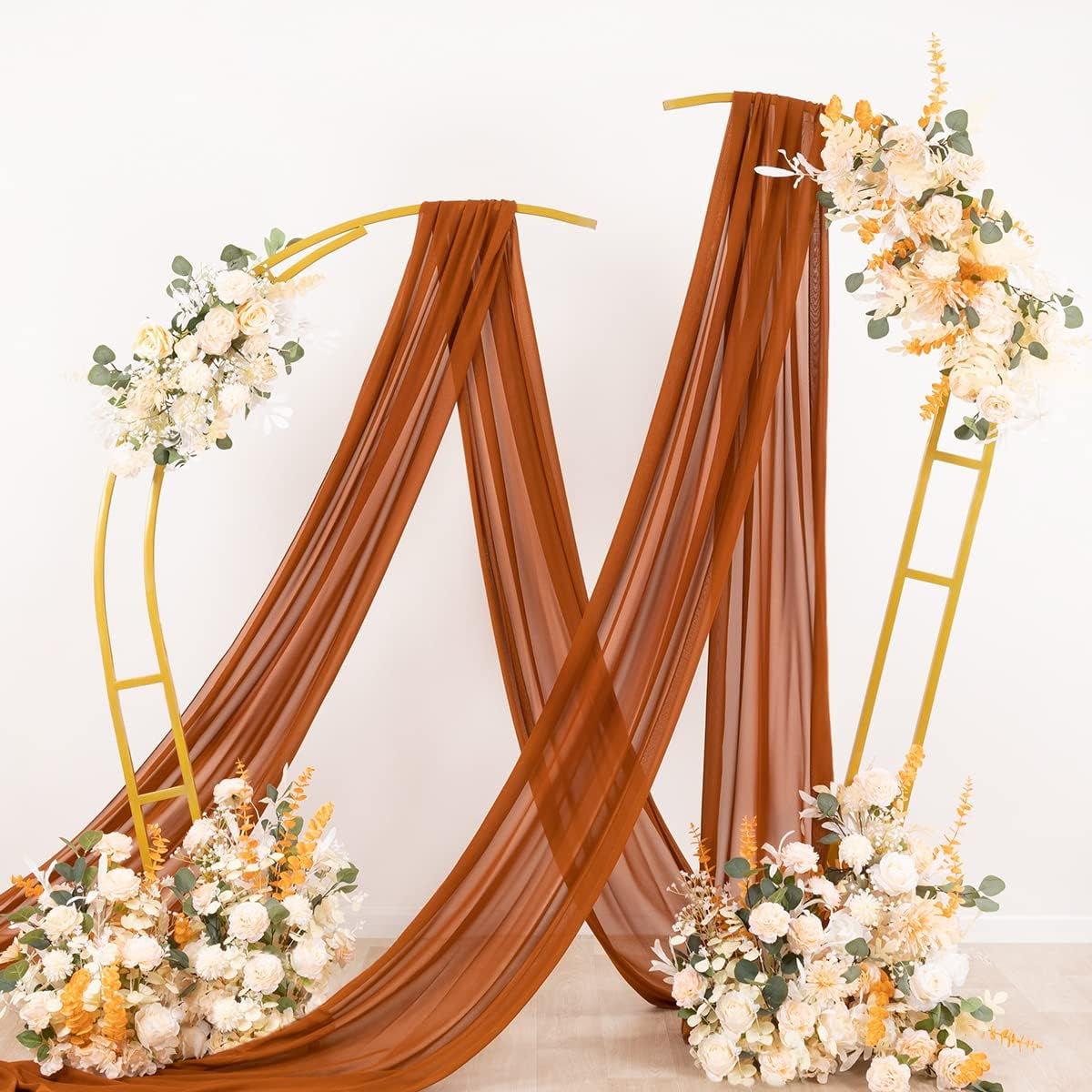 Wedding Arch Draping Fabric 3 Panels 29" X 19Ft Terracotta Sheer Chiffon Curtain Drapes 6 Yards for Wedding Ceremony Birthday Party Decoration
