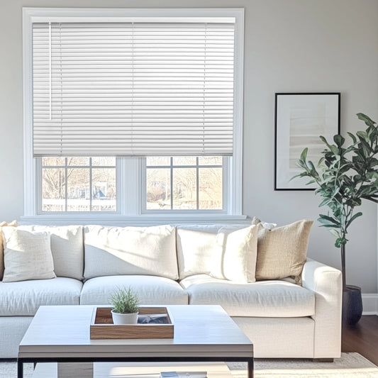 Cordless 1-Inch Vinyl Mini Window Blinds, Gloss White (Room Darkening) 30"W X 48"H