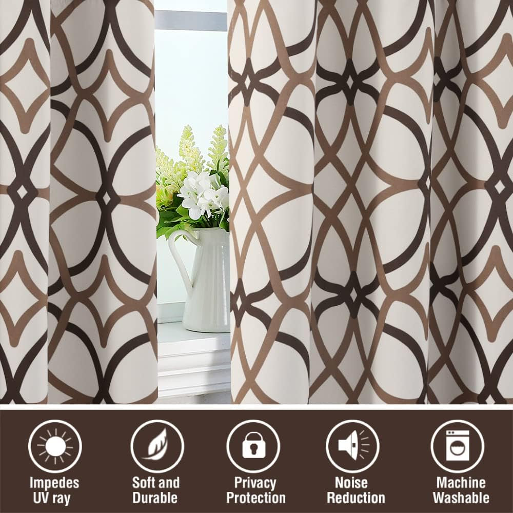Blackout Curtains Printed Design 84 Inch Length 2 Panels Set Thermal Insulated Curtains for Bedroom Living Room Geometric Modern Grommet Window Drapes - Taupe and Brown