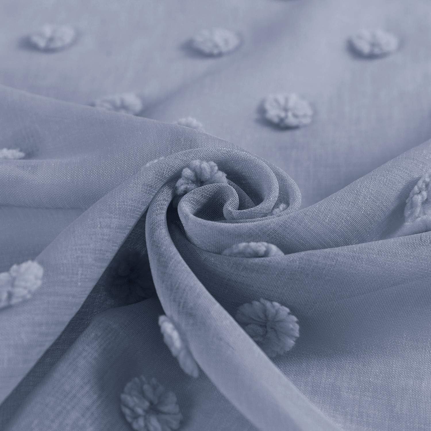 Sheer Curtains Pompom Blue Voile Pom Pom Window Curtains for Bedroom Girls Room Nursery Kids Teenage Room Rod Pocket 2 Panels 63 Inch Long Curtain Set