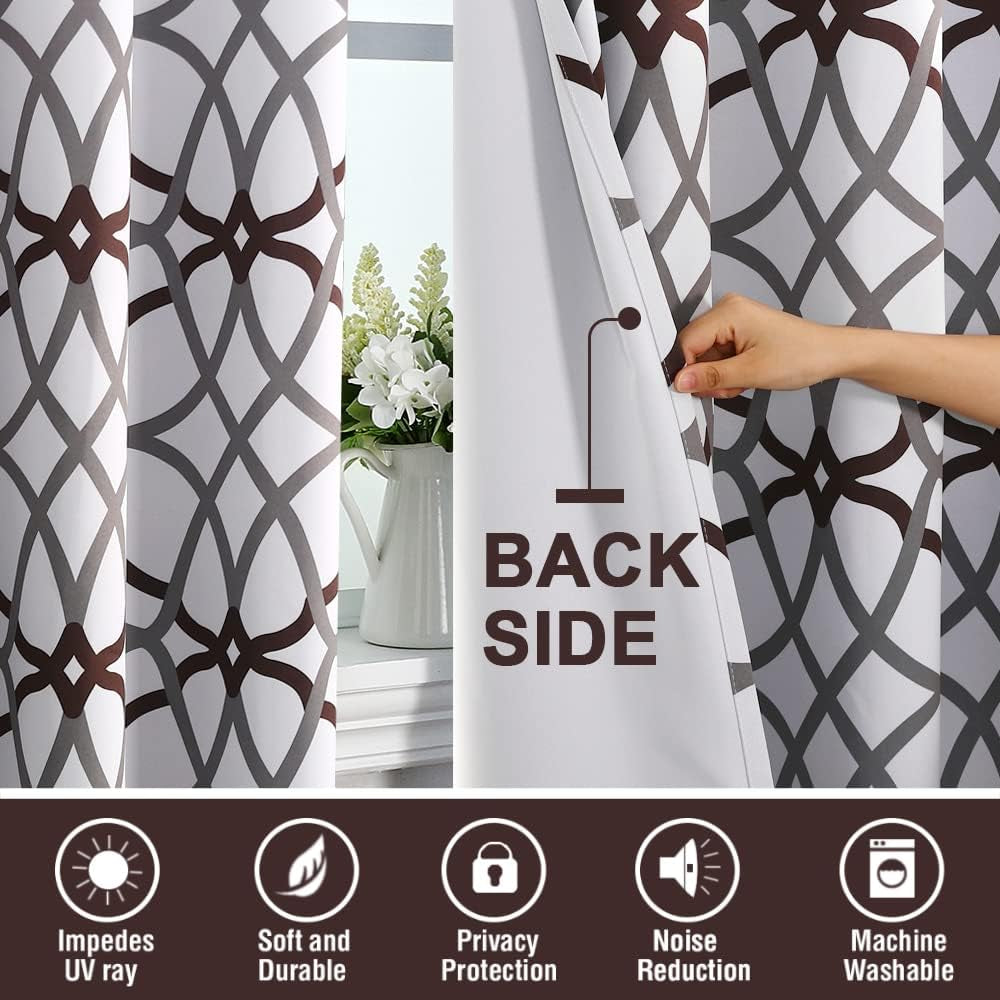 Blackout Curtains 108 Inch Length 2 Panels Set Thermal Curtains & Drapes Window Treatment Noise Reducing Geometric Modern Grommet Living Room Curtains for Bedroom - Brown and Gray