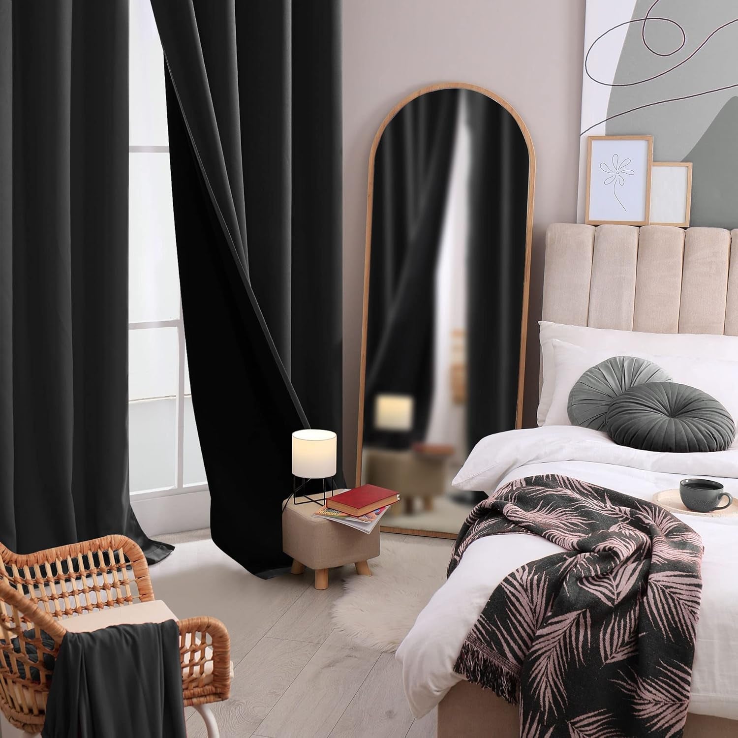 100% Blackout Curtains - 2 Layers, Thermal Insulated, Noise-Reducing Drapes - Bedroom, Nursery, Home Theater - Energy-Efficient & Oeko-Tex Certified - Black, 42W X 63L Inch