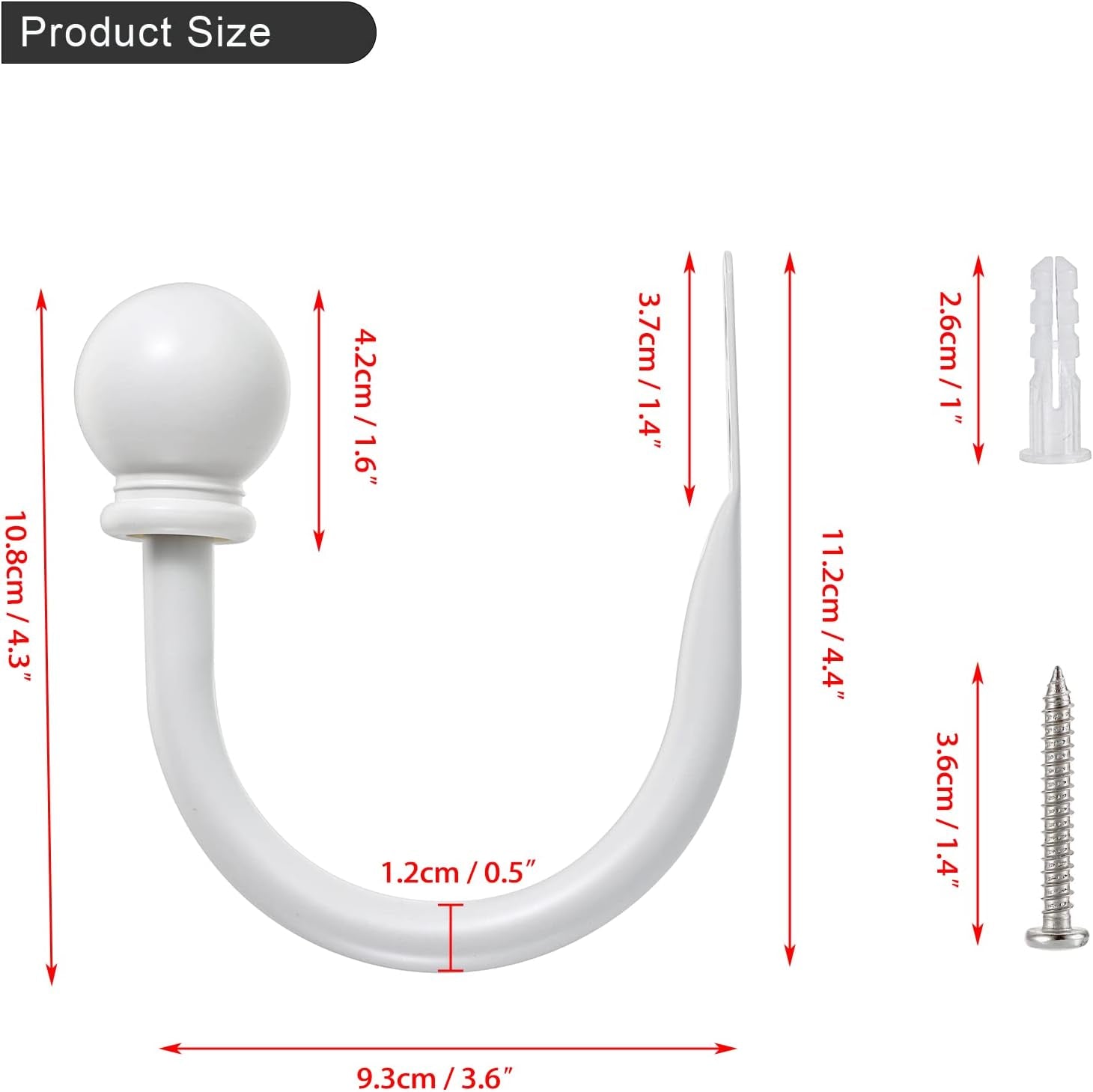 Set of 2 Decorative Curtain Holdbacks, Wall Mounted Aluminum Alloy Window Drapery Tiebacks for Bedroom, Livingroom Office Come with Screws, White