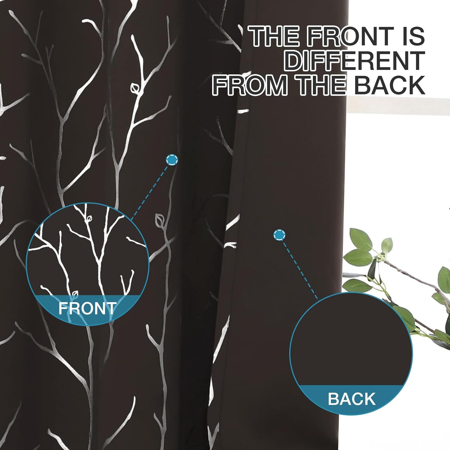 Blackout Curtains Tree Branches Design Window Curtains 84 Inches Long 2 Panels Grommet Thermal Insulated Darkening Curtains for Bedroom 52W X 84L Brown