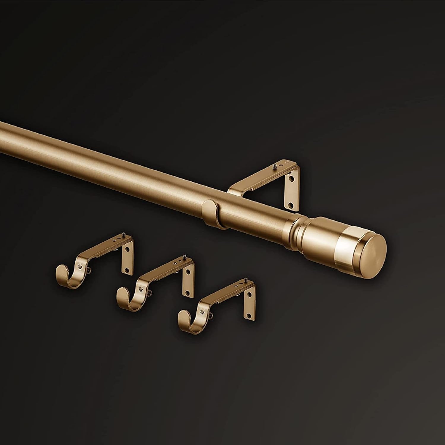 Premium Collection Single Curtain Rod Set with Cylinder Finials - 144 to 240 In, Warm Gold