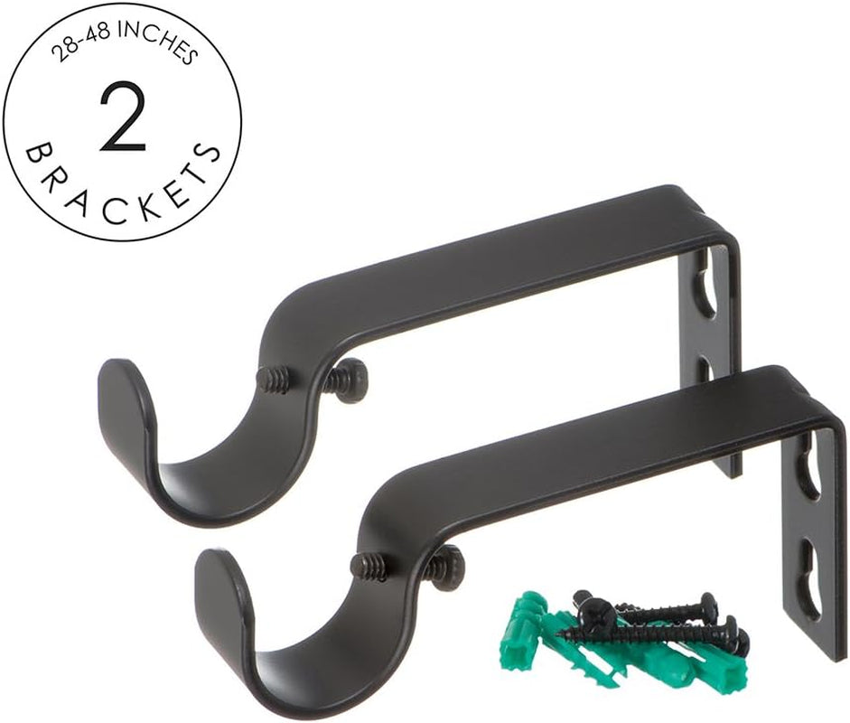 Decorative Window Curtain Rod - Carved Square Finials, 1 1/8 in Rod, 28 to 48 In. Antique Black