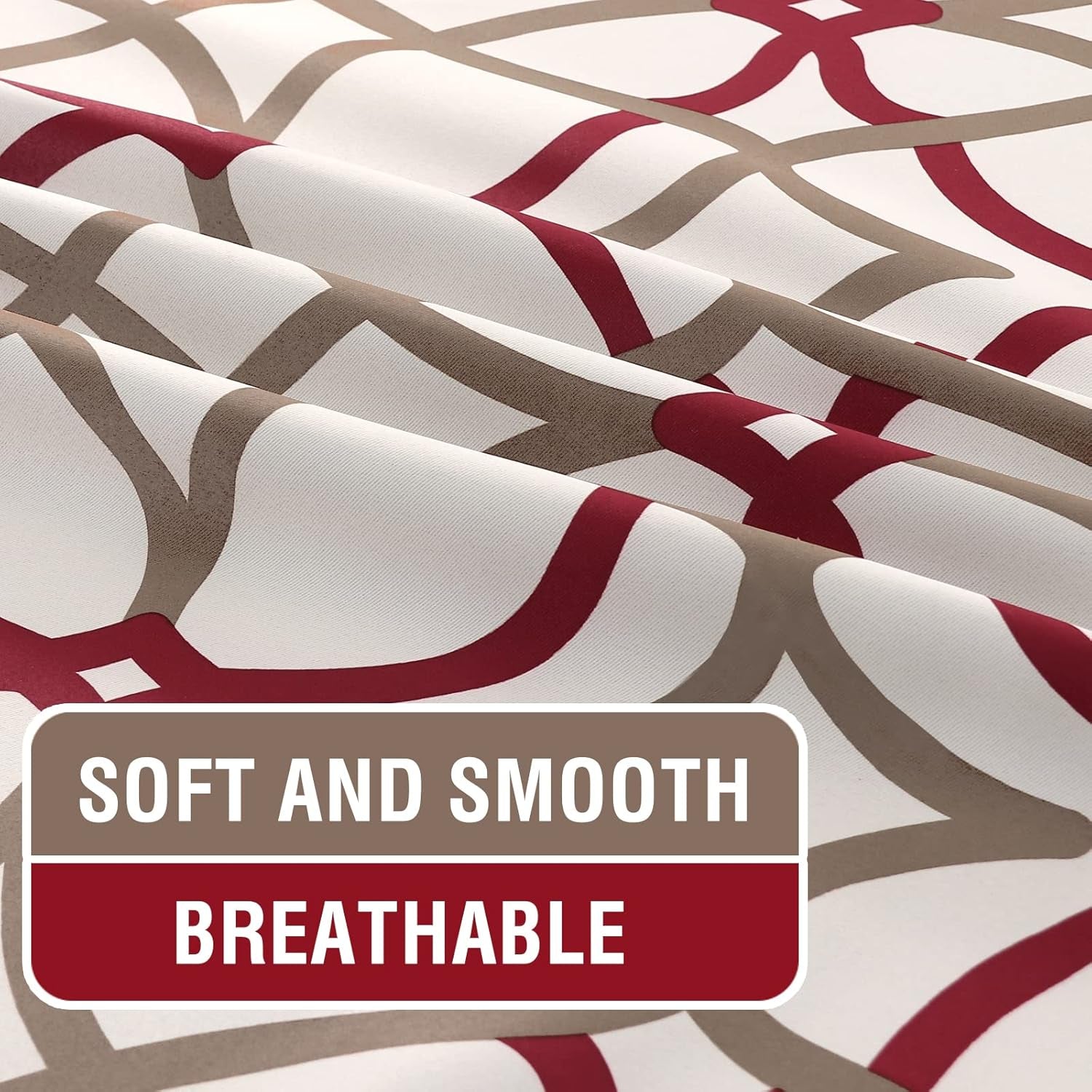 Printed Design Blackout Curtains for Bedroom 96 Inch Length Thermal Insulated Curtains for Bedroom Living Room Modern Grommet Window Drapes 2 Panels Set, Taupe and Red