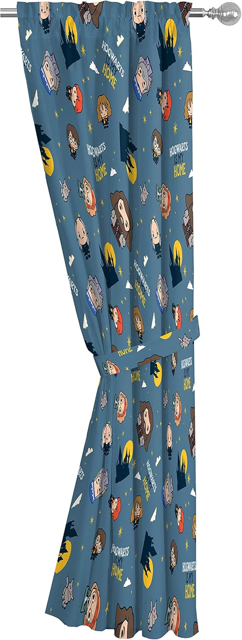 Kids Window Drapes - 4 Piece Curtain Set Includes 2 Tiebacks, Beautiful Bedding Room Décor and Easy Set Up, Gray - Harry Potter, 63 Inch