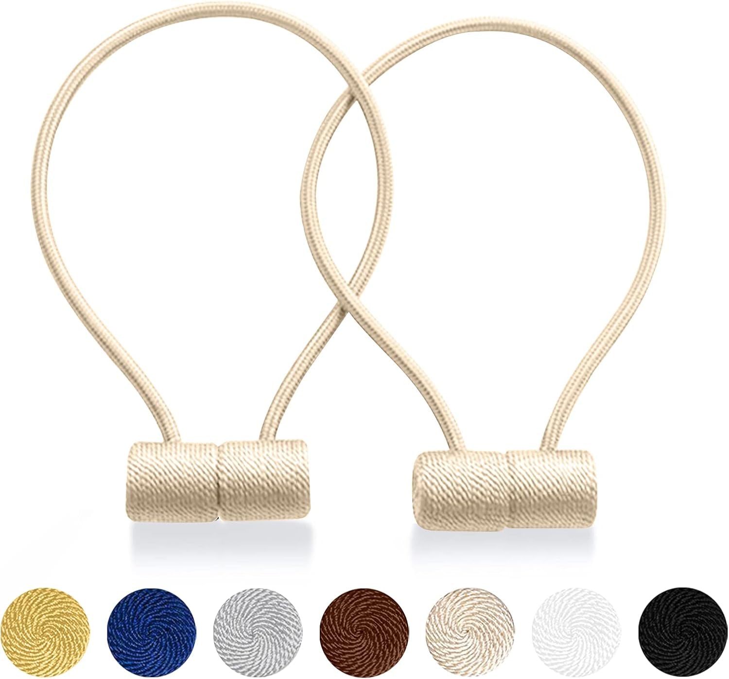 Curtain Tiebacks Clips VS Strong Magnetic Tie Band Home Office Decorative Drapes Weave Holdbacks Holders European for Blackout Sheer Window Treatment (2PCS, Beige)