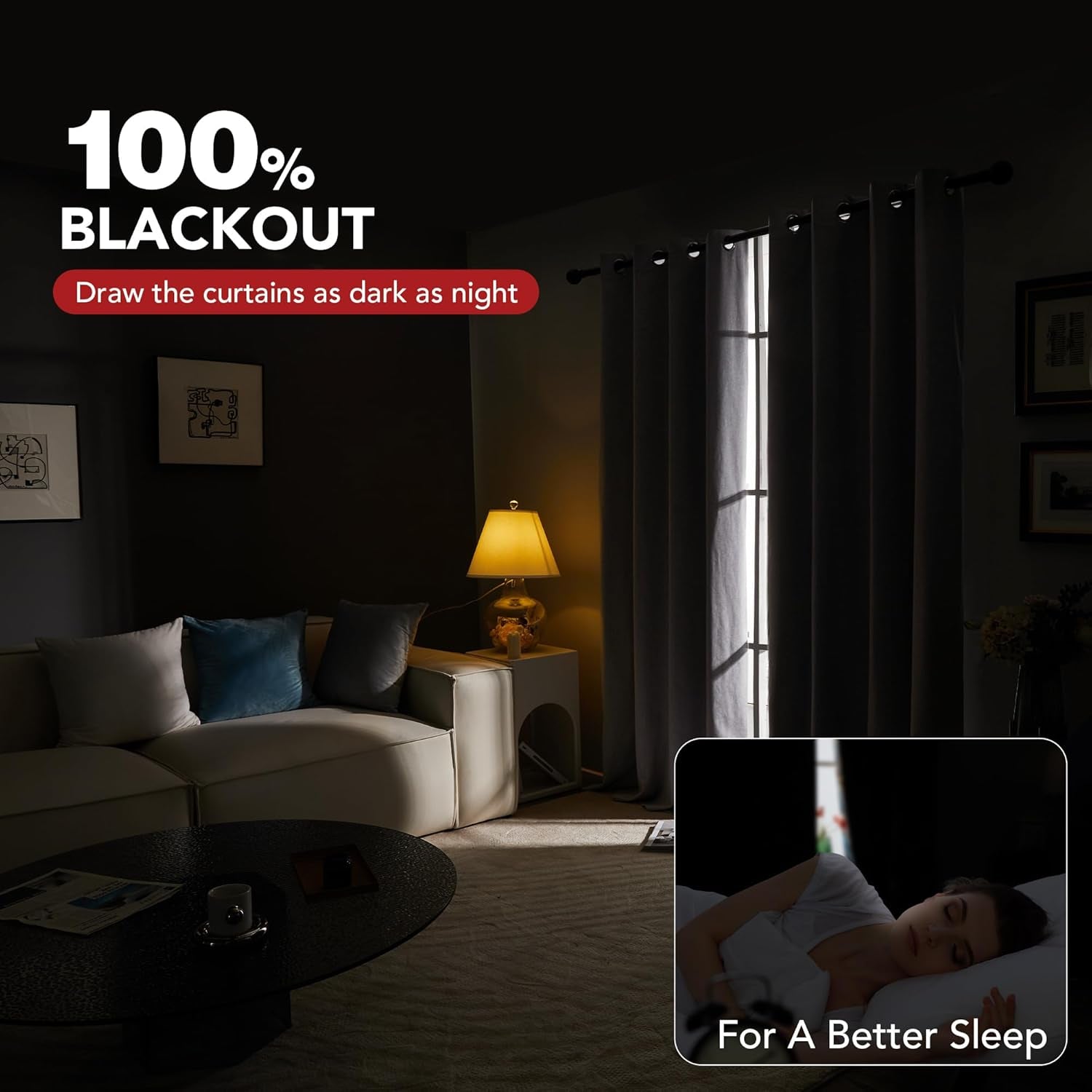 Linen 100% Blackout Grommet Curtains for Bedroom and Living Room,Light Grey,52X54 Inches,2 Panels