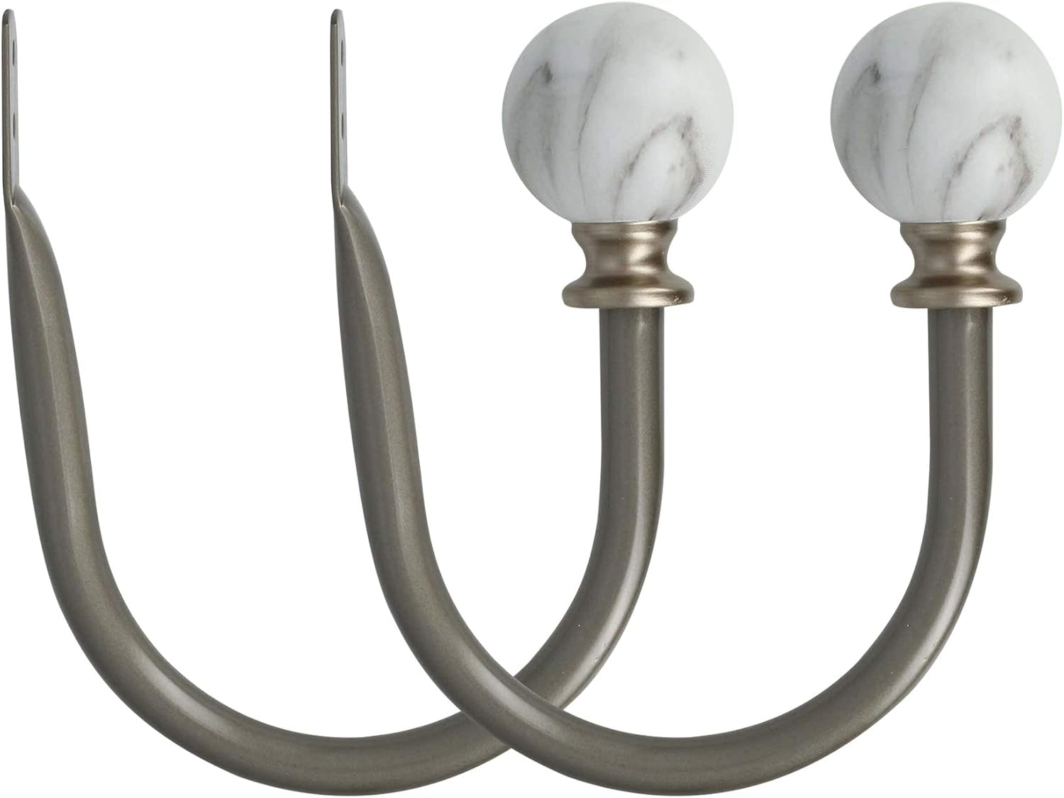 Set of 2 Decorative White Marble Ball End Window Curtain Holdbacks for Draperies, Gunmetal