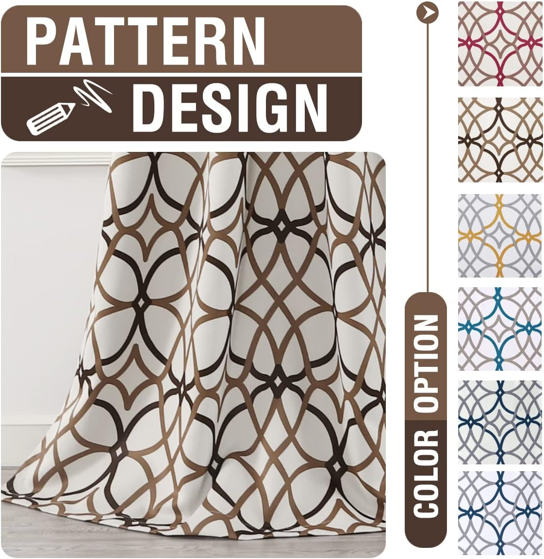 Blackout Curtains Printed Design 84 Inch Length 2 Panels Set Thermal Insulated Curtains for Bedroom Living Room Geometric Modern Grommet Window Drapes - Taupe and Brown