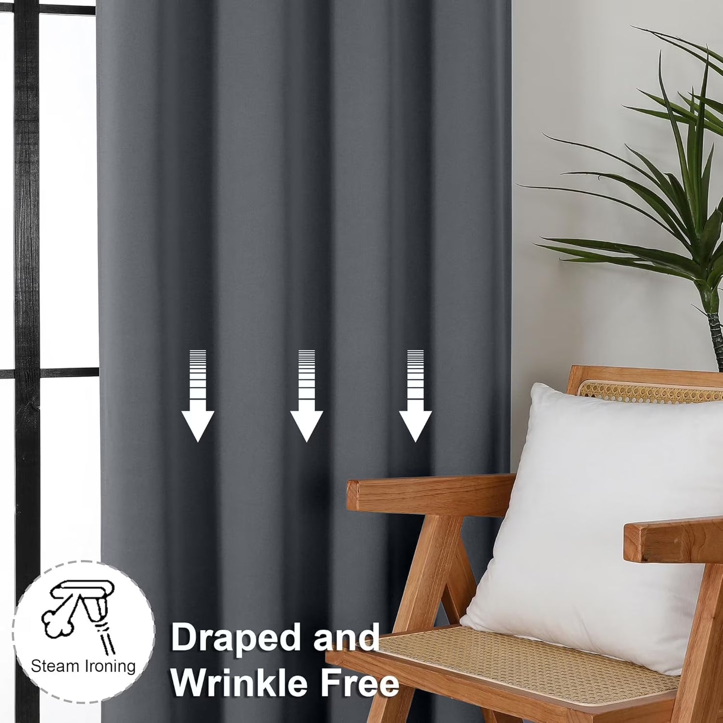Gray Blackout Curtains 2 Panels Set, 52X84 Inch Rod Pocket Room Darkening Curtains, Thermal Insulated Window Drapes Summer Heat, Solid Privacy Assured Curtains for Bedroom Living Room