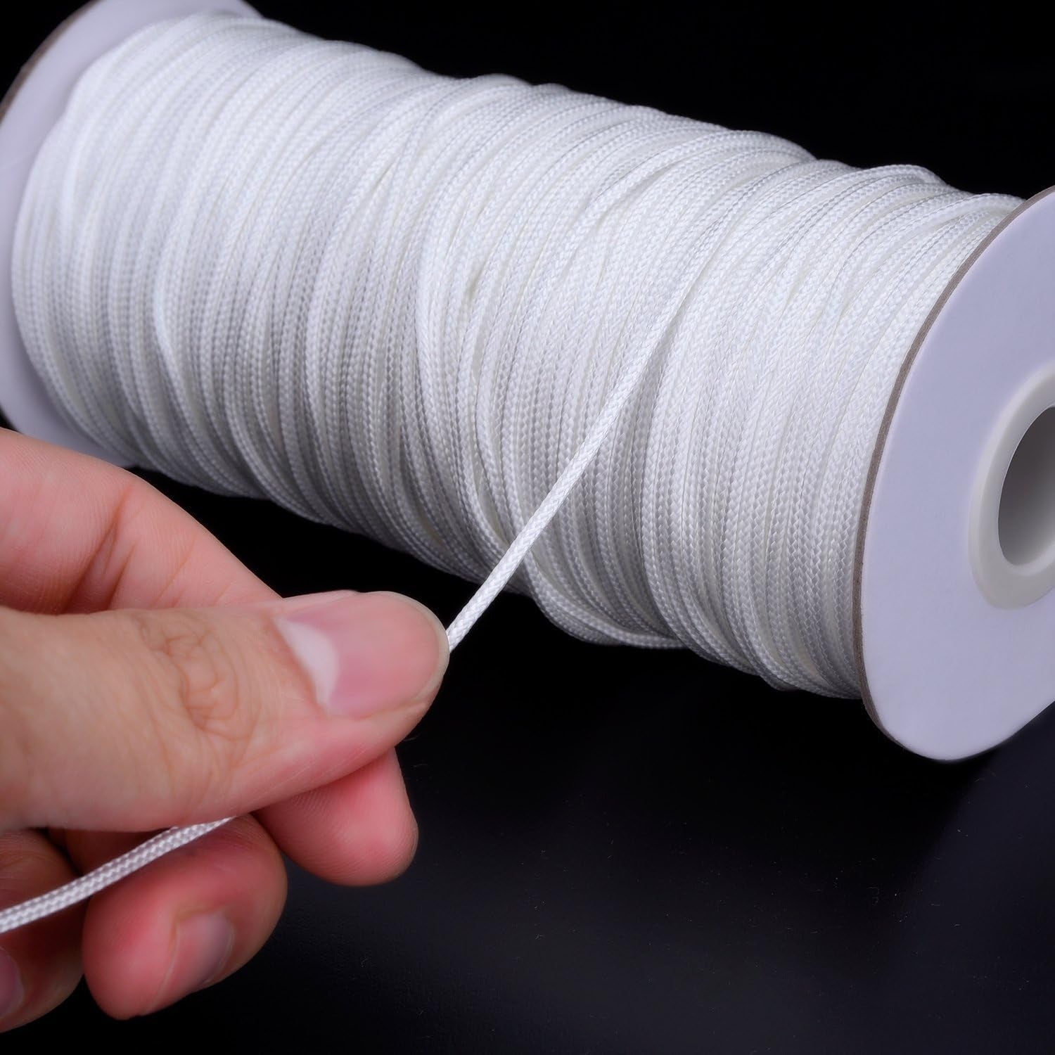 1.8 Mm White Braided Lift Shade Cord 55 Yards/Roll with 4 Pieces Wood Pendant for Aluminum Blind Shade, Gardening Plant and Crafts (White)