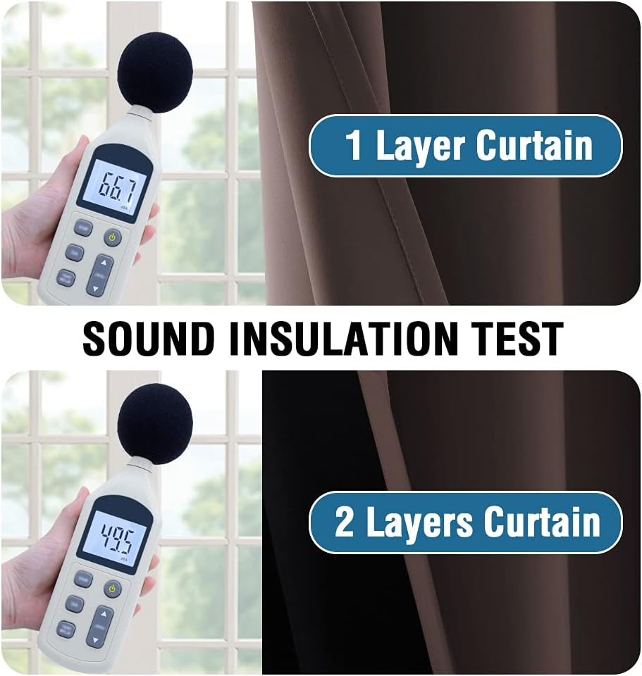 100% Blackout Curtains 84 Inches Long (2 Layers) Full Light Blocking Window Curtain Draperies with Black Liner for Bedroom Thermal Insulated Soft Thick Silky Grommet 2 Panels, Brown
