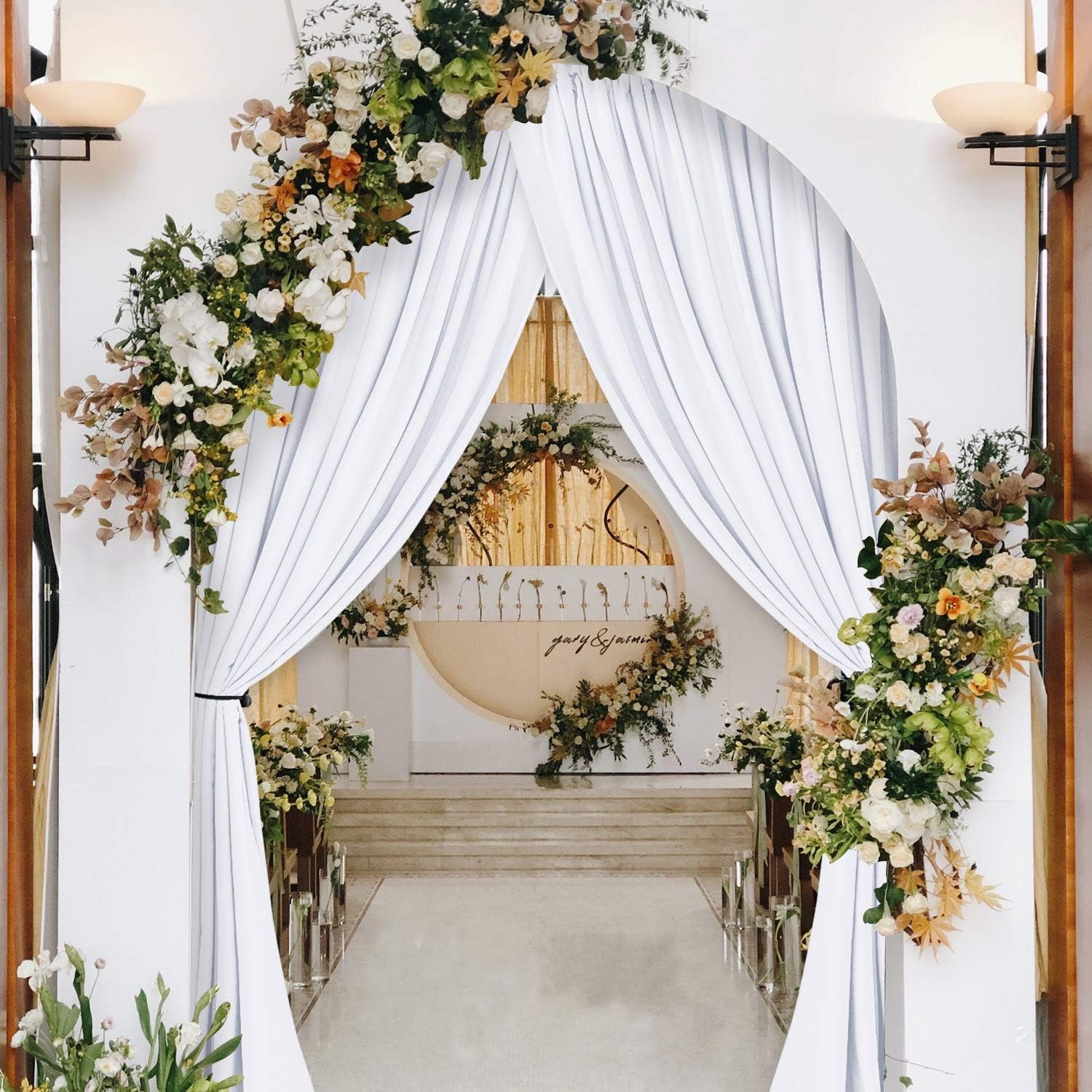 White Backdrop Curtains for Parties, Polyester Photography Backdrop Drapes for Family Gatherings, Wedding Decorations, 5Ftx10Ft, Set of 2 Panels